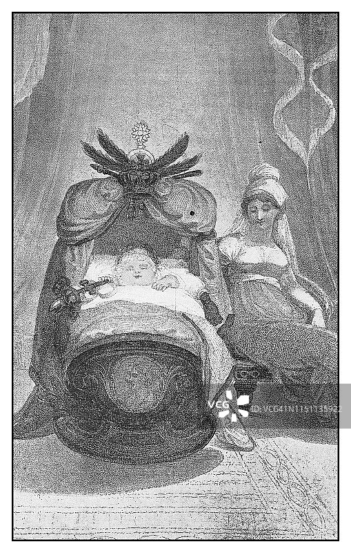 古董插画：母亲与婴儿图片素材