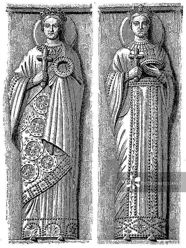 8世纪拜占庭服装的伦巴第公主，提维代尔修道院教堂雕像图片素材