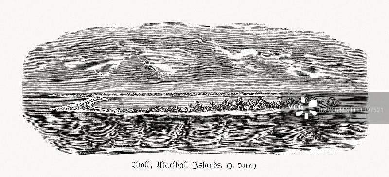 马绍尔群岛密克罗尼西亚珊瑚环礁木刻画图片素材