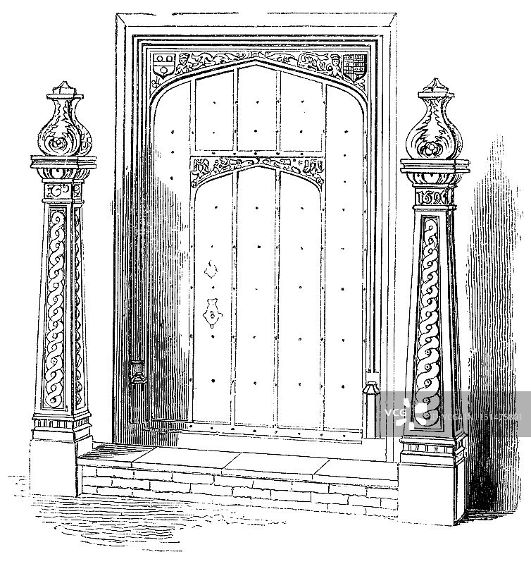 带有治安官柱子的前门 - 16世纪图片素材