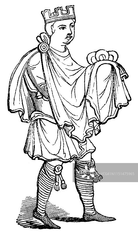 穿着十字支撑吊袜的贵族男子 - 12世纪图片素材