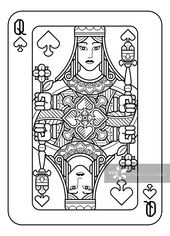 黑白风格的黑桃皇后扑克牌图片素材