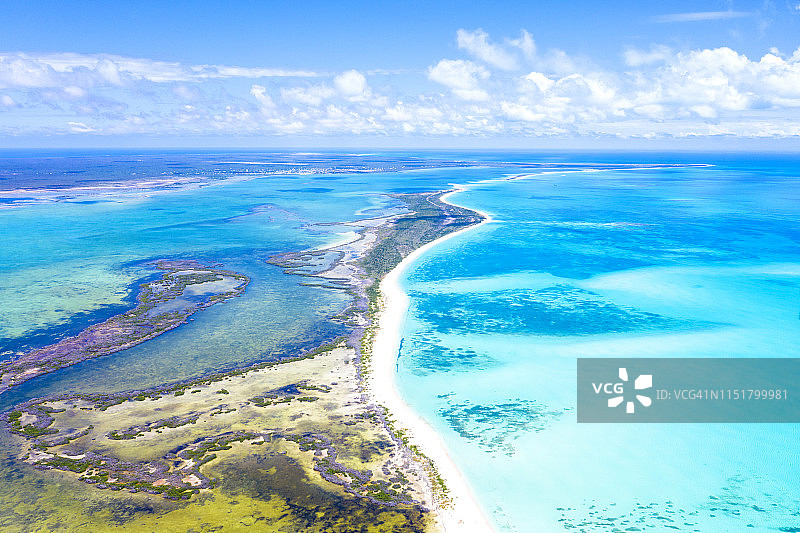 加勒比海巴巴多斯粉红沙滩和科德林顿泻湖的航拍景观图片素材