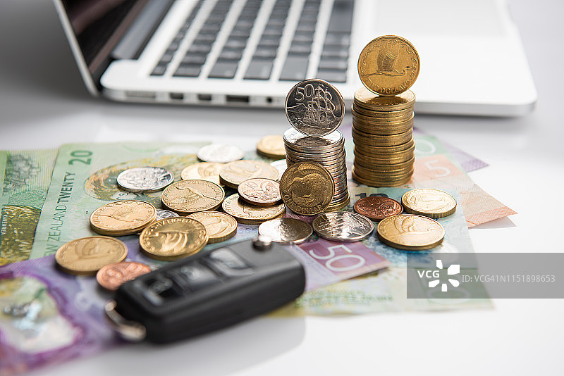 新西兰元硬币和纸币图片素材