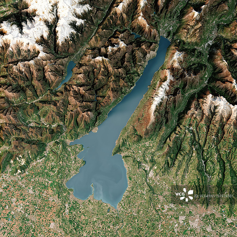 加尔达湖地形图，2018年4月鸟瞰图图片素材