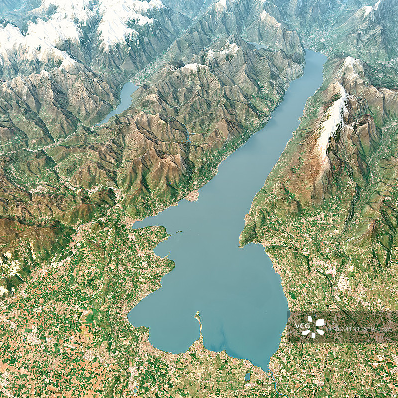 2018年4月加尔达湖3D航拍景观南视图图片素材