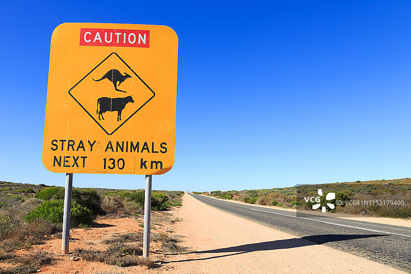 澳大利亚内陆地区袋鼠和牲畜警告标志图片素材