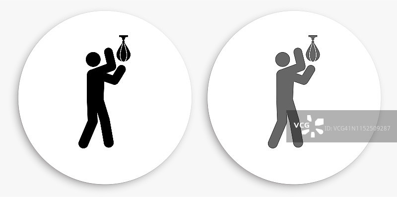 拳击火柴人黑白圆形图标图片素材