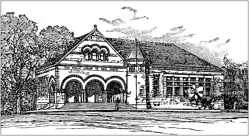 美国康涅狄格州新伦敦公共图书馆古董插画图片素材