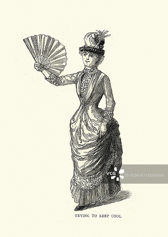 维多利亚时期女性试图用手扇保持凉爽图片素材