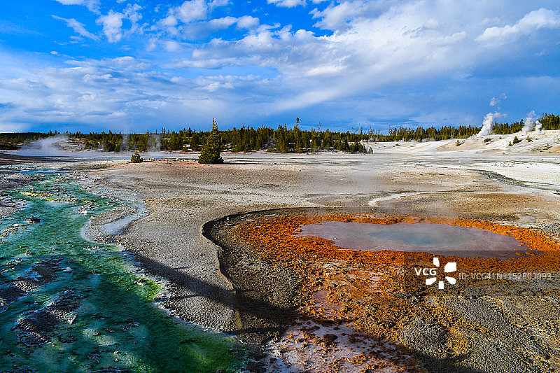 坦塔罗斯溪和瓷盆地的橙色热水池图片素材