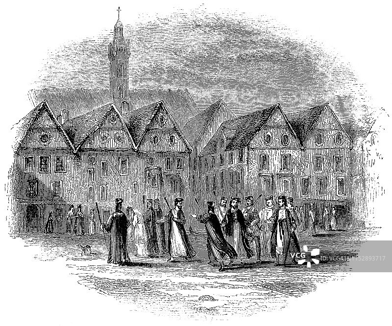 17世纪奥地利维也纳街头的人群图片素材