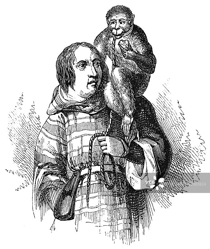 中世纪驯猴人图片素材