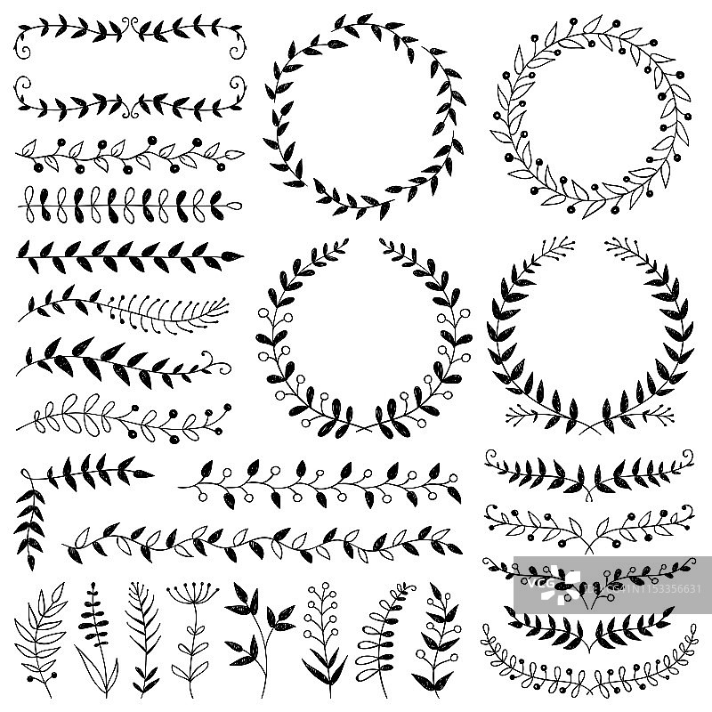 手绘植物分隔线花环边框图片素材