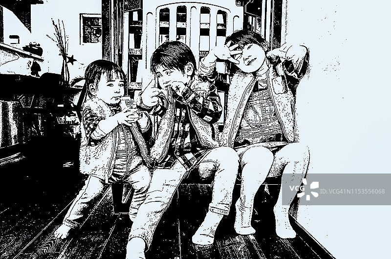 三个日本儿童图片素材