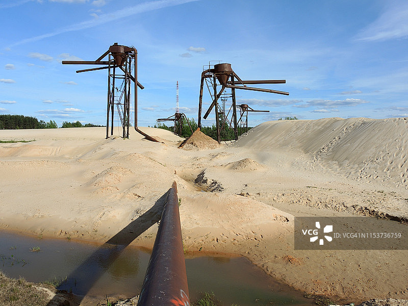 采沙场水力机械提沙冲洗法，吸沙船 - 采沙设备图片素材