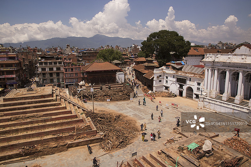 2015年6月加德满都杜巴广场地震后哈努曼达卡受损图片素材
