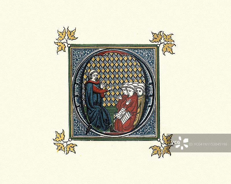 僧侣听弥撒的中世纪图像图片素材