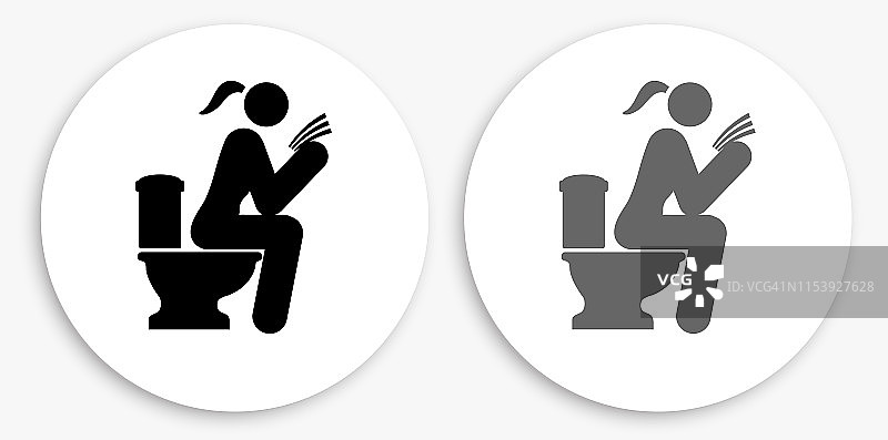 坐在马桶上的黑白圆形图标图片素材