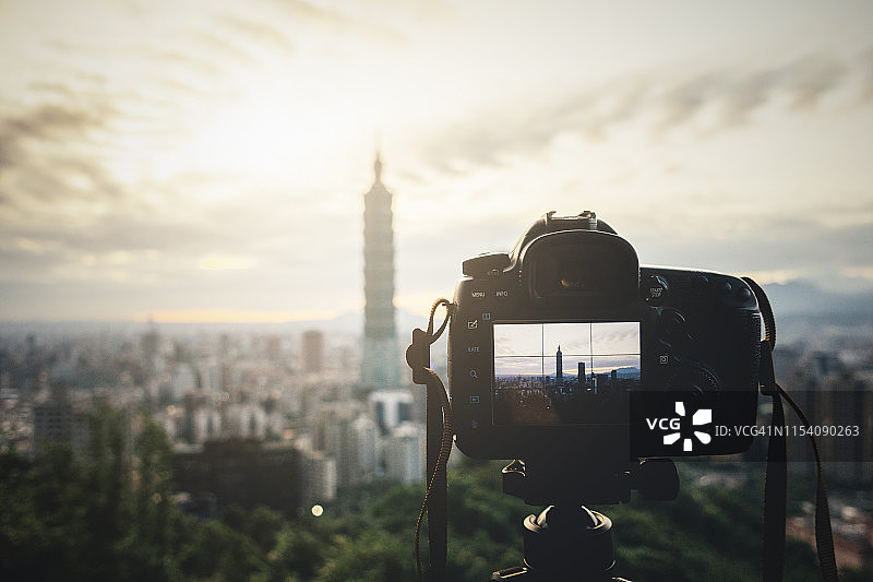 台北城市日落相机取景器景观图片素材