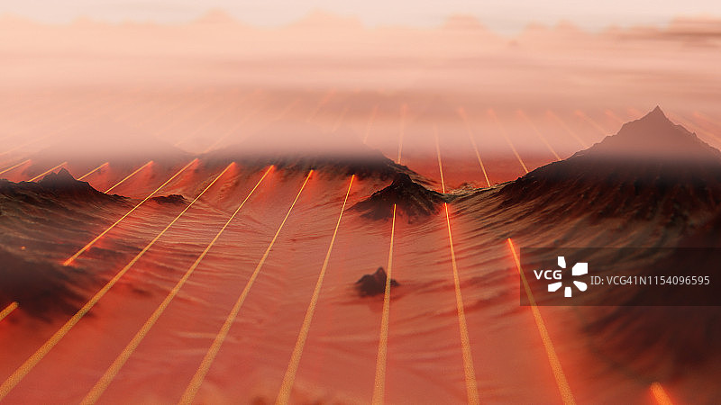 未来感干燥星球与数据山脉图片素材