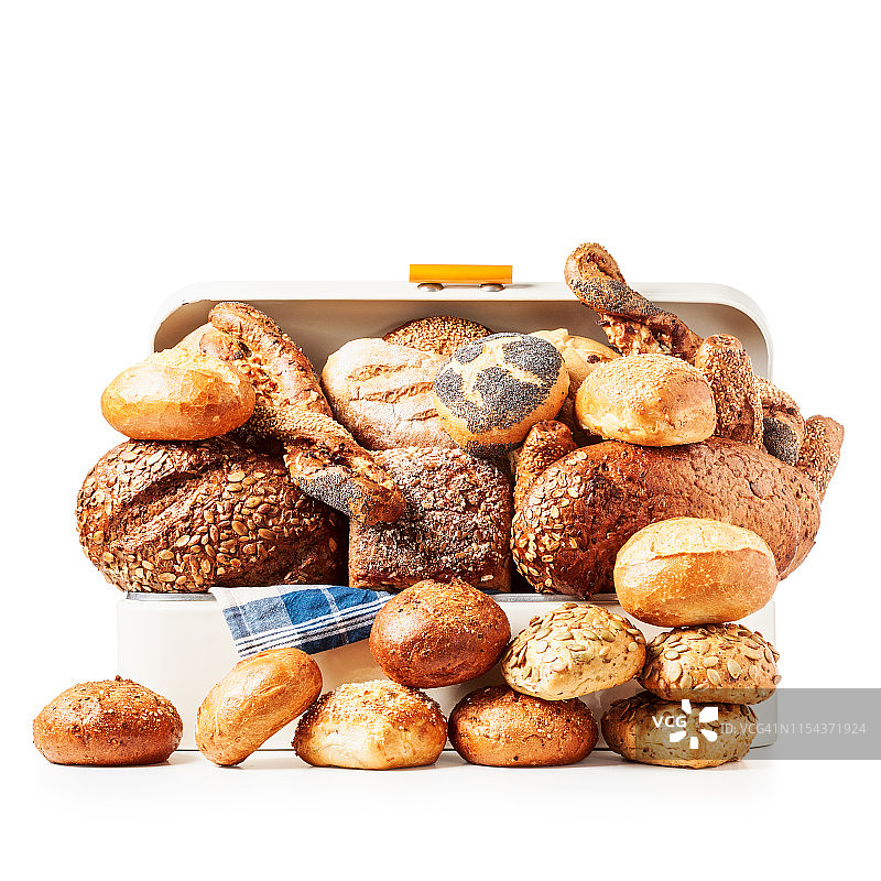 装有面包和圆面包的面包盒图片素材