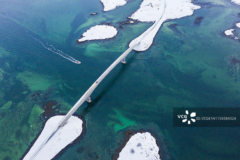 挪威弗拉克斯塔德的弗莱德旺桥俯视图图片素材