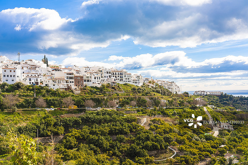 西班牙安达卢西亚马拉加省米哈斯白色古村图片素材