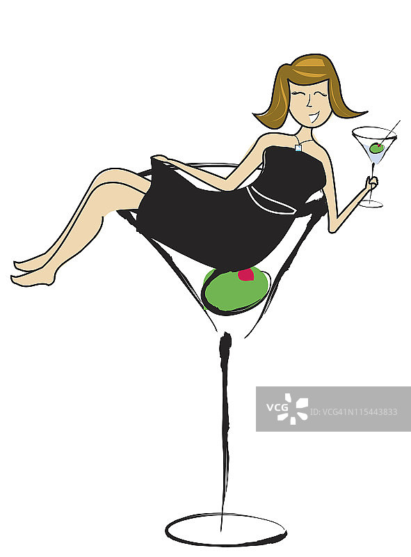 手持马提尼的黑发女人图片素材