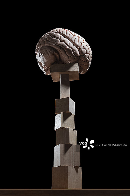 大脑在积木堆上保持平衡图片素材