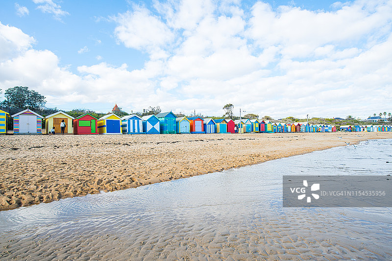 澳大利亚墨尔本布莱顿海滩上的沐浴小屋图片素材