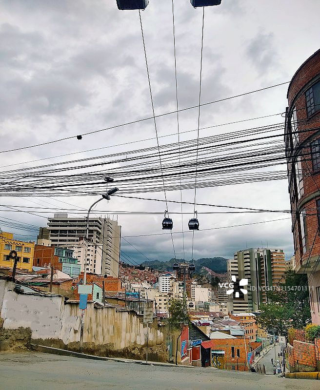 玻利维亚拉巴斯：空中的高空缆车图片素材