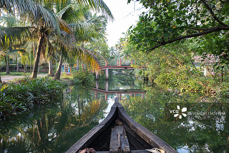 在喀拉拉邦的回水中划船图片素材