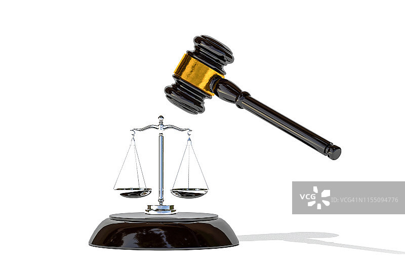 法槌和天平3D渲染图片素材