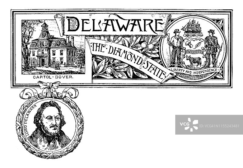 带有特拉华州地标德拉瓦勋爵画像的复古banner图片素材