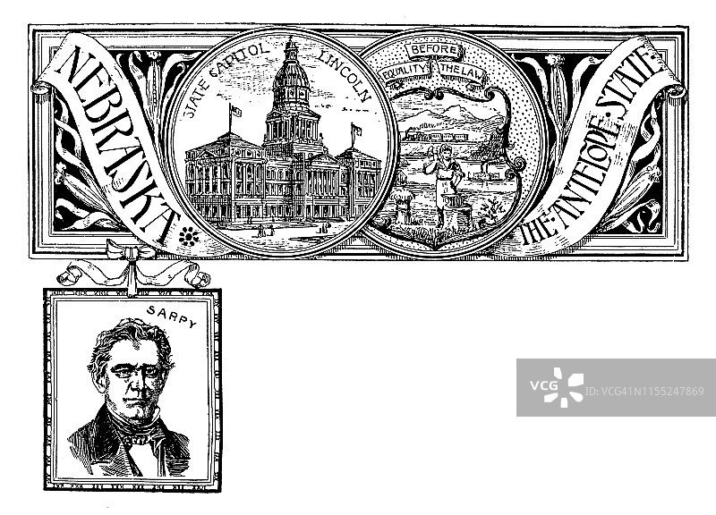 内布拉斯加州地标徽章复古banner，萨皮画像图片素材