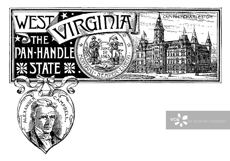 西弗吉尼亚州地标亚历山大·坎贝尔肖像复古banner图片素材