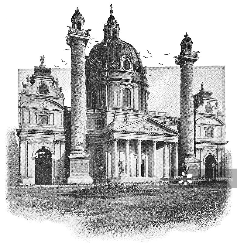 奥地利维也纳圣查尔斯教堂 - 19世纪奥匈帝国时期图片素材