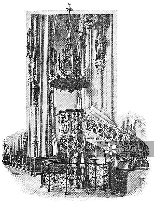 奥地利维也纳圣斯蒂芬大教堂的讲道台 - 奥匈帝国19世纪图片素材