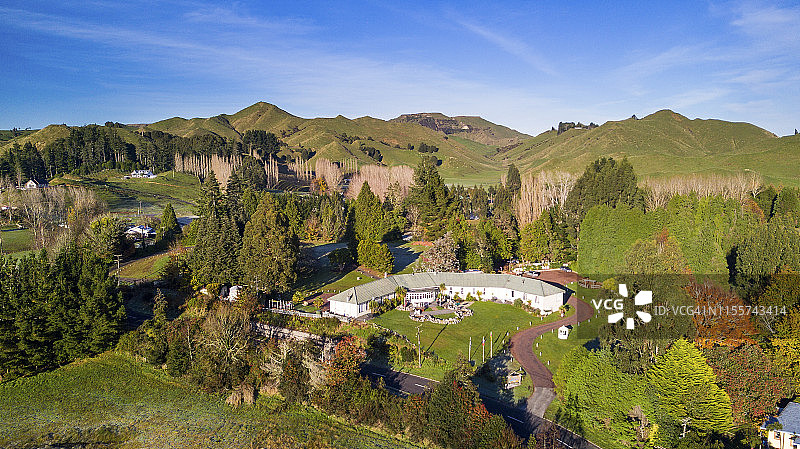 汤加里罗国家森林公园雷蒂希小镇鸟瞰图图片素材