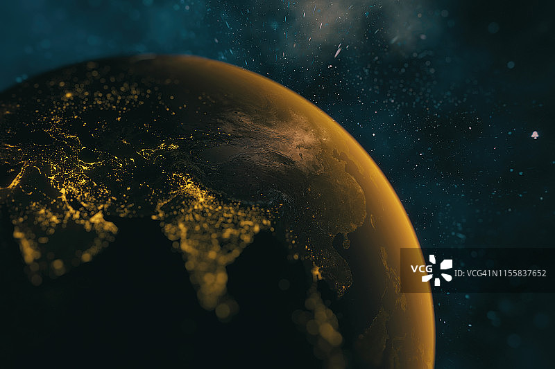 太空中行星的电影日出图片素材