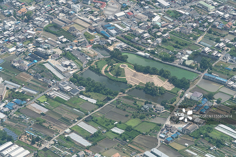 大阪小型古坟的飞机航拍图图片素材