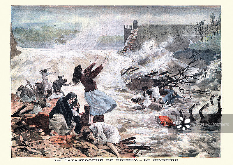 灾难，1895年法国Bouzey大坝倒塌造成的洪水图片素材