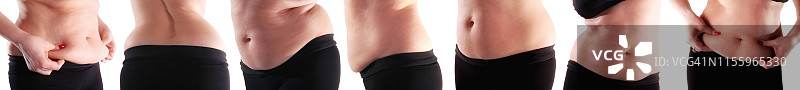 展示腹部脂肪的女性图片素材