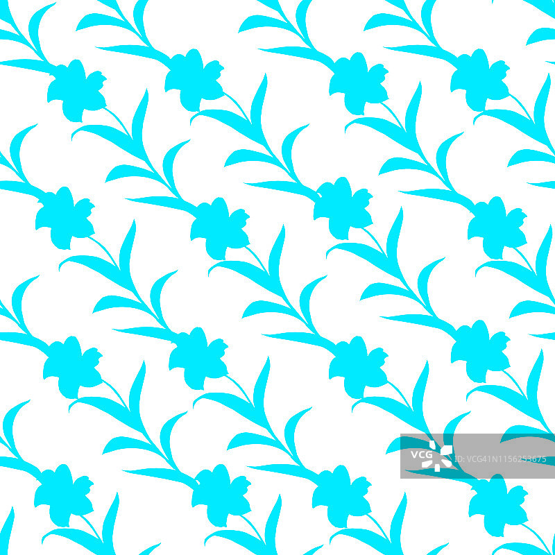 白色背景上的花朵剪影无缝图案蓝色装饰图片素材