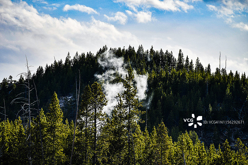 间歇泉喷出的白色蒸汽图片素材