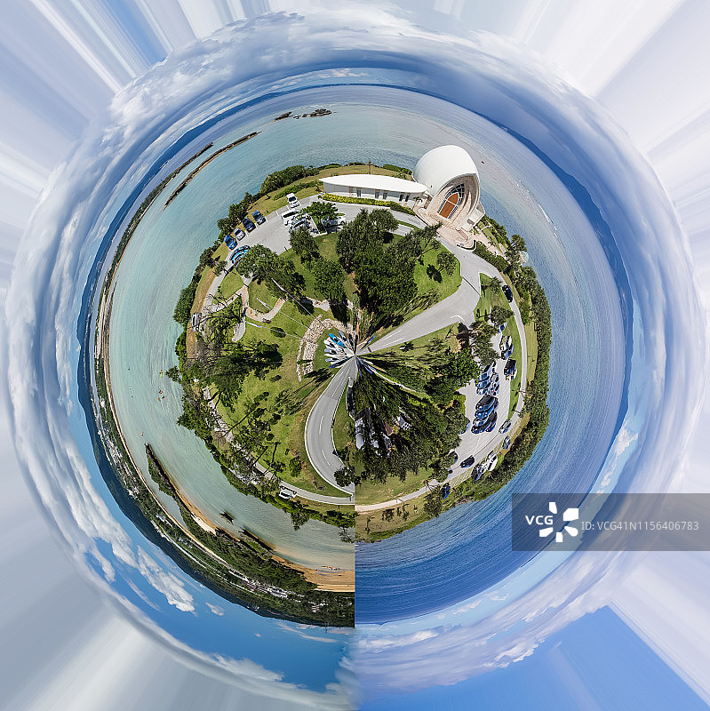 日本冲绳鸟瞰图，白天有教堂，万座海滩，那霸图片素材