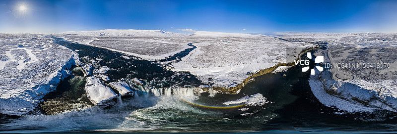 冰岛斯卡尔凡达河戈达瀑布360度航拍全景图片素材