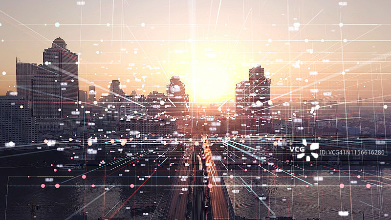 具有互联网连接技术的城市航拍图图片素材