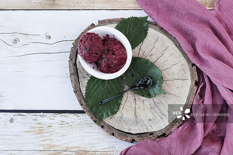 樱桃冰淇淋与樱桃叶图片素材